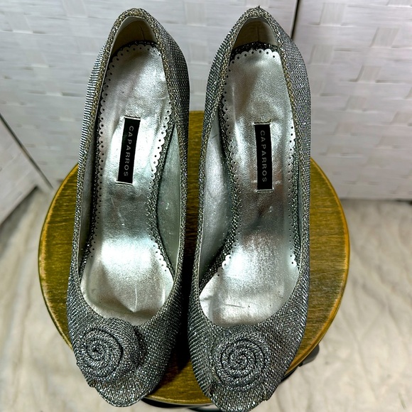 Caparros Silver Platform Peep Toe Spike Heels - Picture 8 of 9